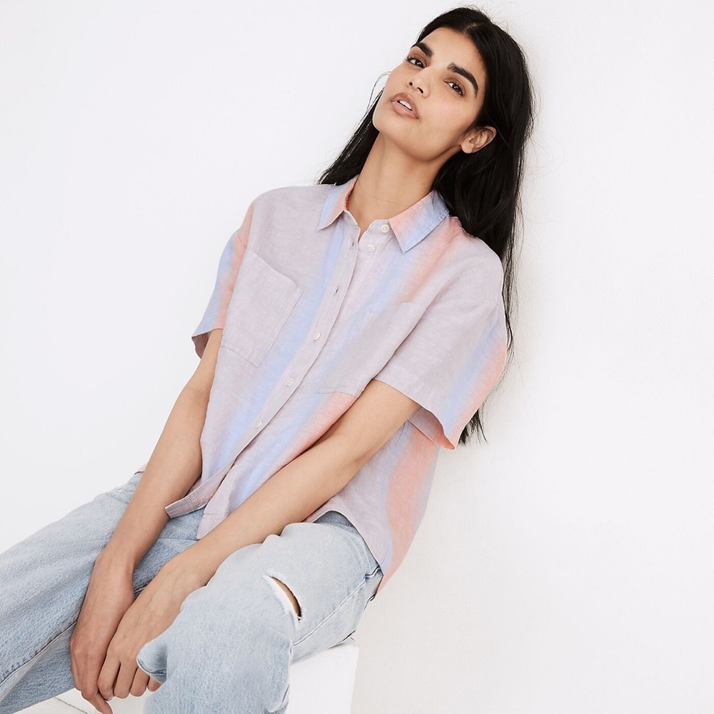 Madewell Linen Beachside Shirt in Ombré Stripe size s